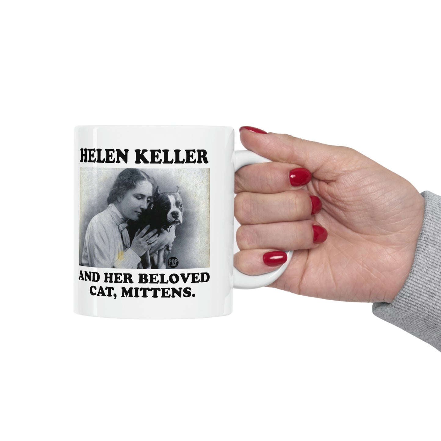 Helen Keller and Her Beloved Cat Mittens Mug – Vintage Photo Coffee Cup by Pop Factory® | Funny Historical Meme Gift