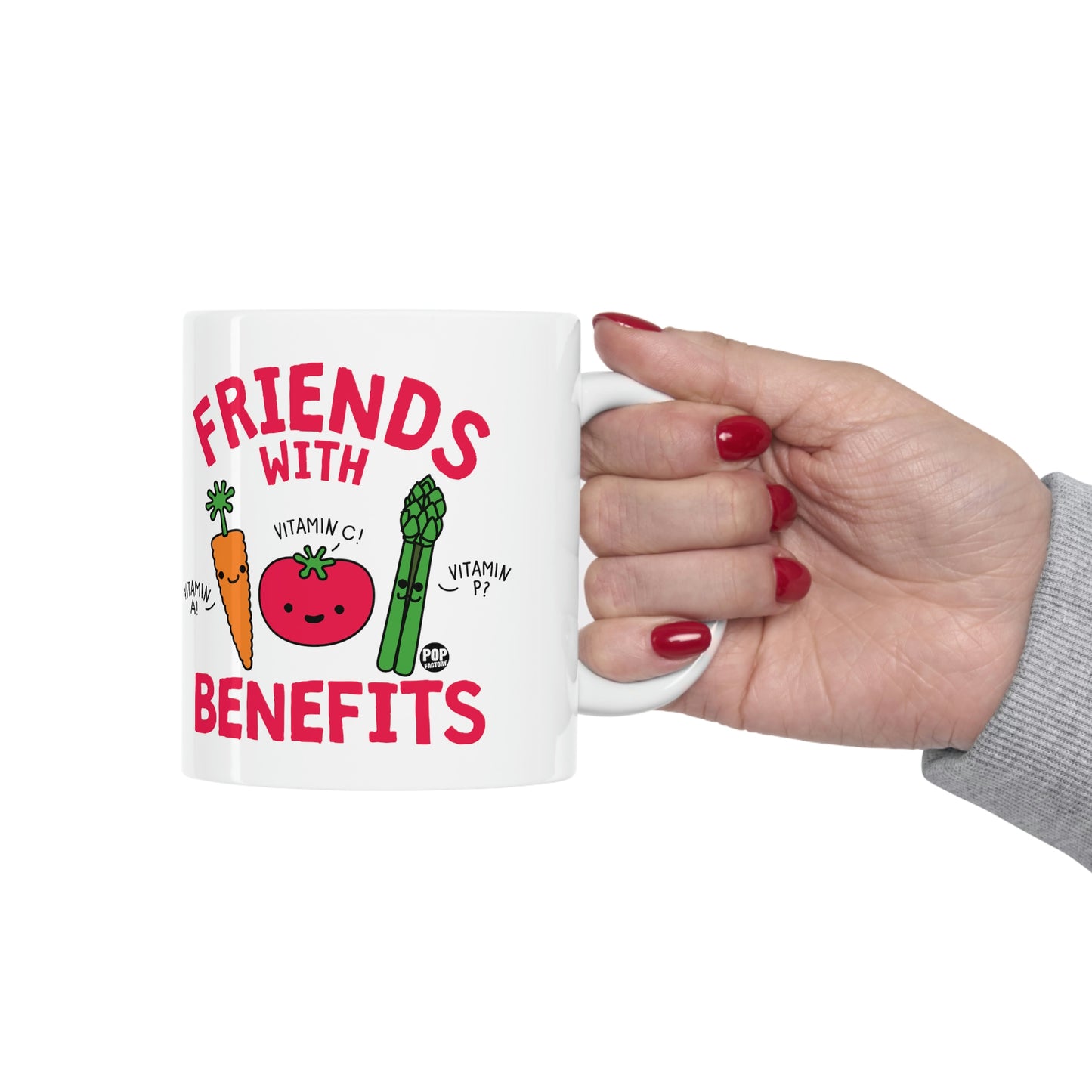 Friends With Benefits Mug – Funny Vegetable Vitamin Pun – 11oz Ceramic Coffee Cup – StupidMug by Pop Factory