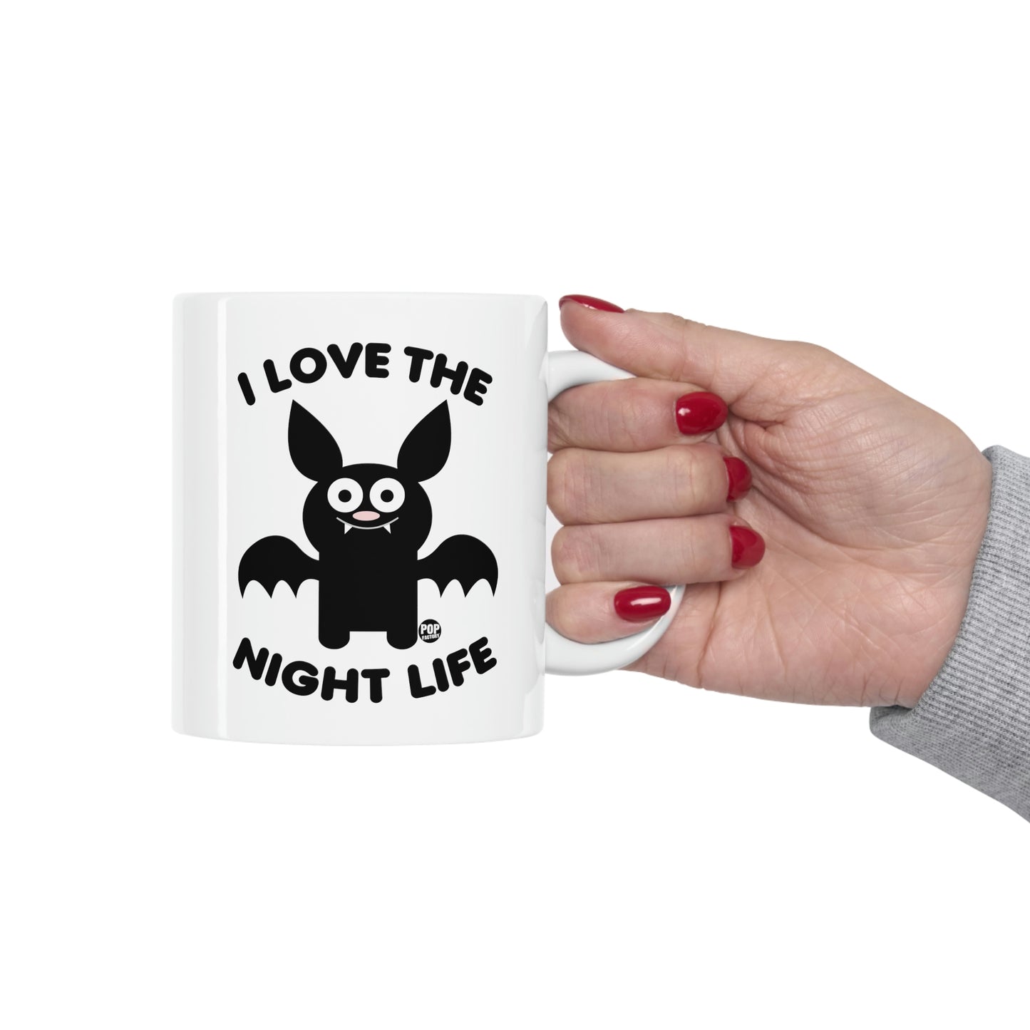 I Love the Night Life Bat Mug – Funny Vampire Bat Coffee Cup – Halloween Humor Gift – StupidMug® by Pop Factory® – 11oz