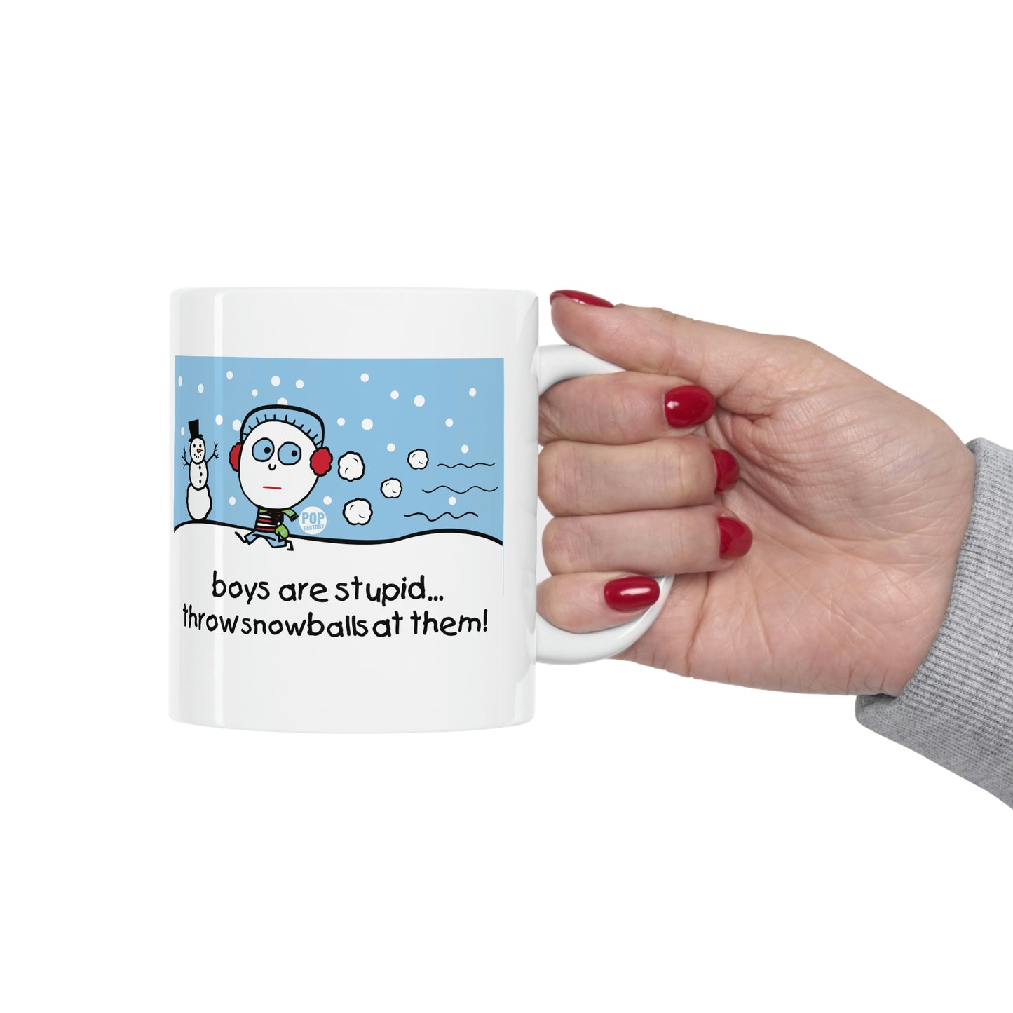 BOYS ARE STUPID SNOWBALLS COFFEE MUG
