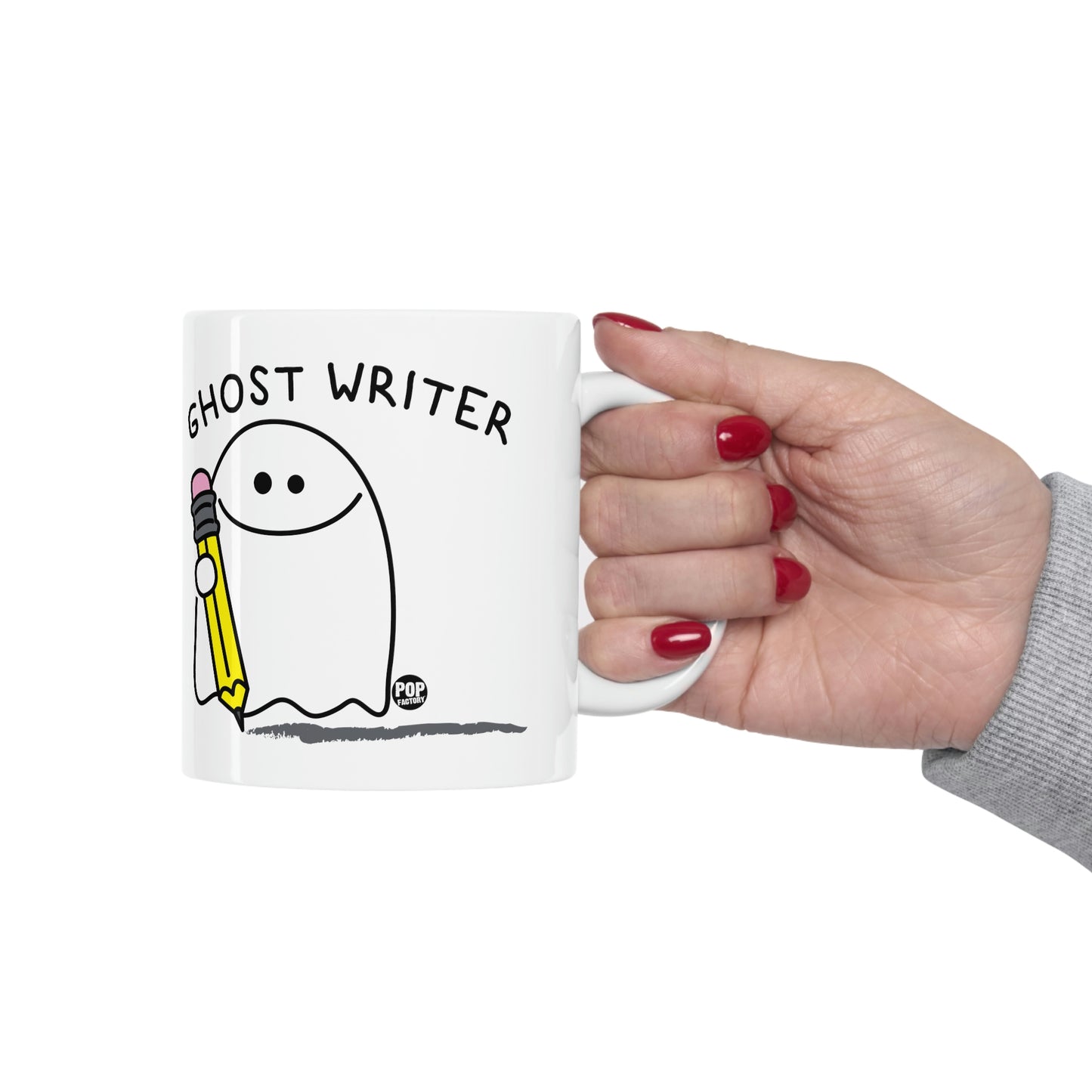 Ghost Writer Coffee Mug – Funny Ghost Pencil Cup for Writers, Editors, English Majors – Halloween Office Gift – StupidMug® by Pop Factory®