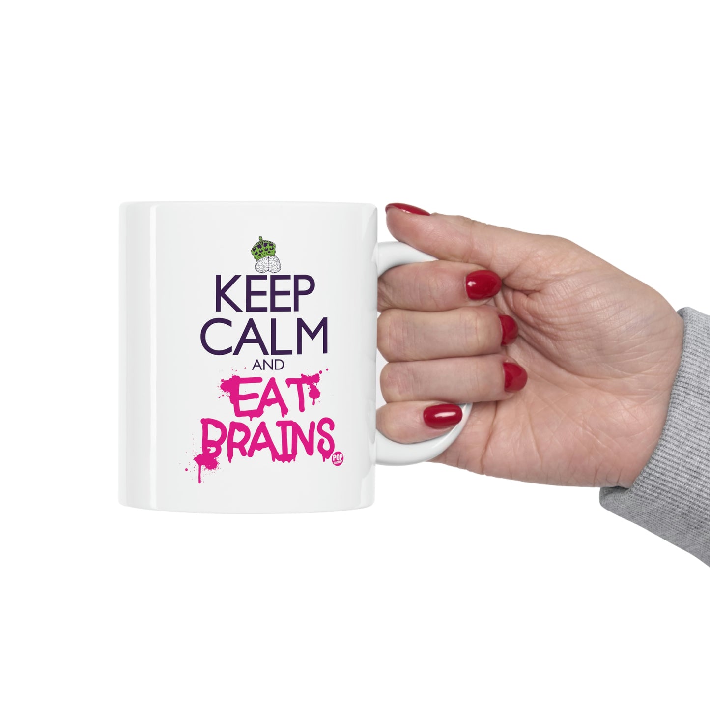 Keep Calm and Eat Brains Mug – Funny Zombie Coffee Cup – Halloween Gift – StupidMug® by Pop Factory® – 11oz