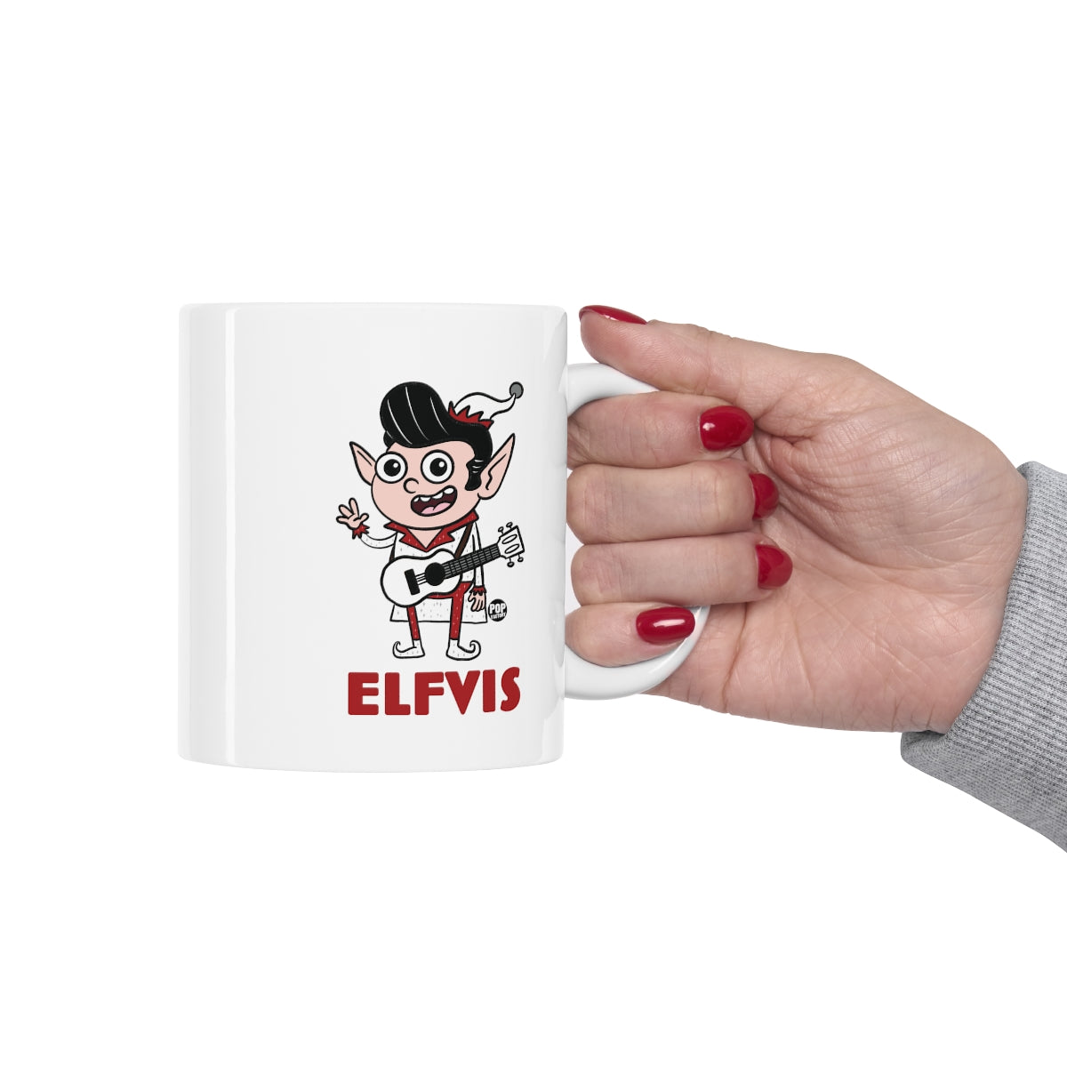 ELFVIS Funny Christmas Elf Mug – Holiday Coffee Cup with Guitar Elf – StupidMug® by Pop Factory® – 11oz