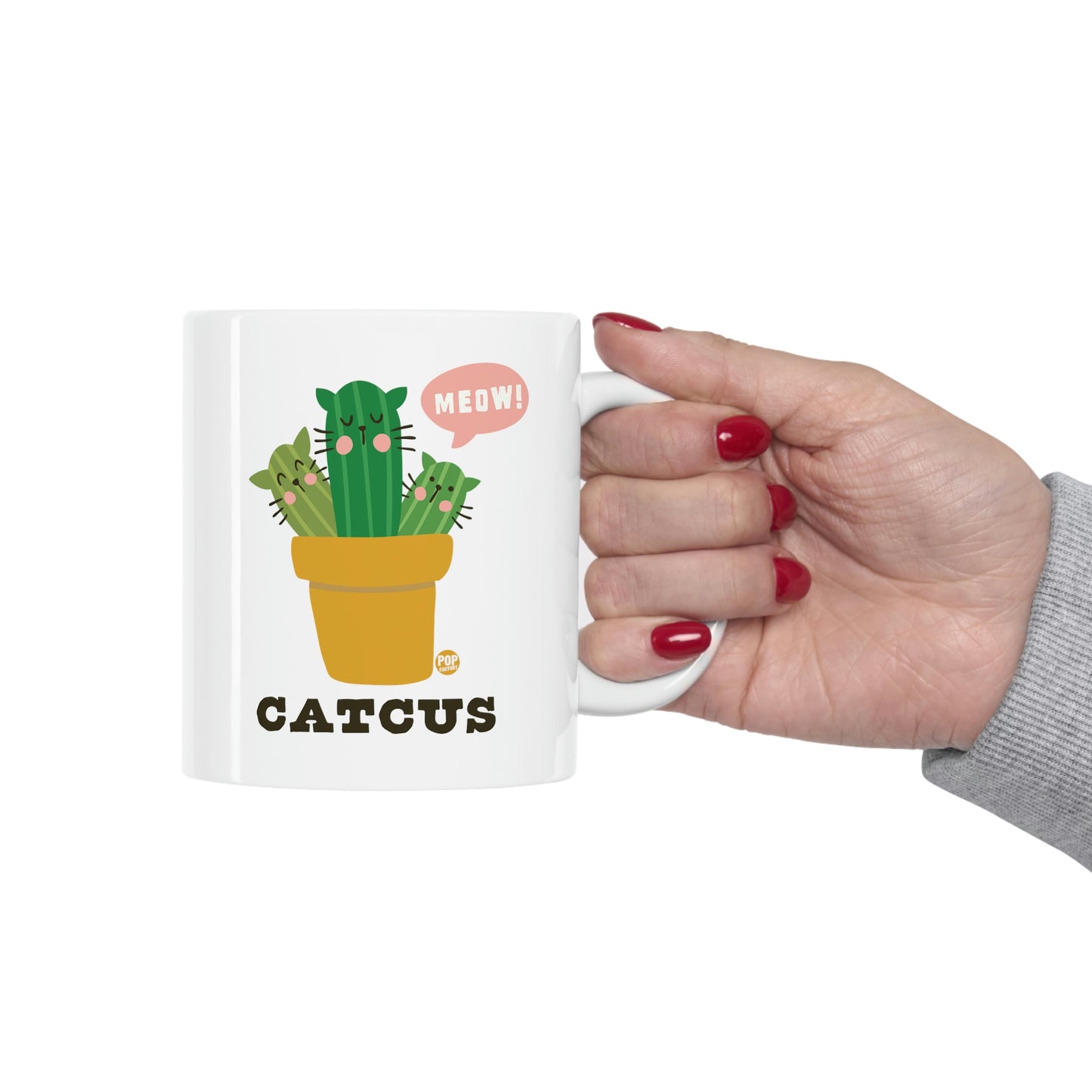 Catcus Mug – Funny Cat + Cactus “Meow” Coffee Cup by Pop Factory® | Quirky Animal Plant Lover Gift