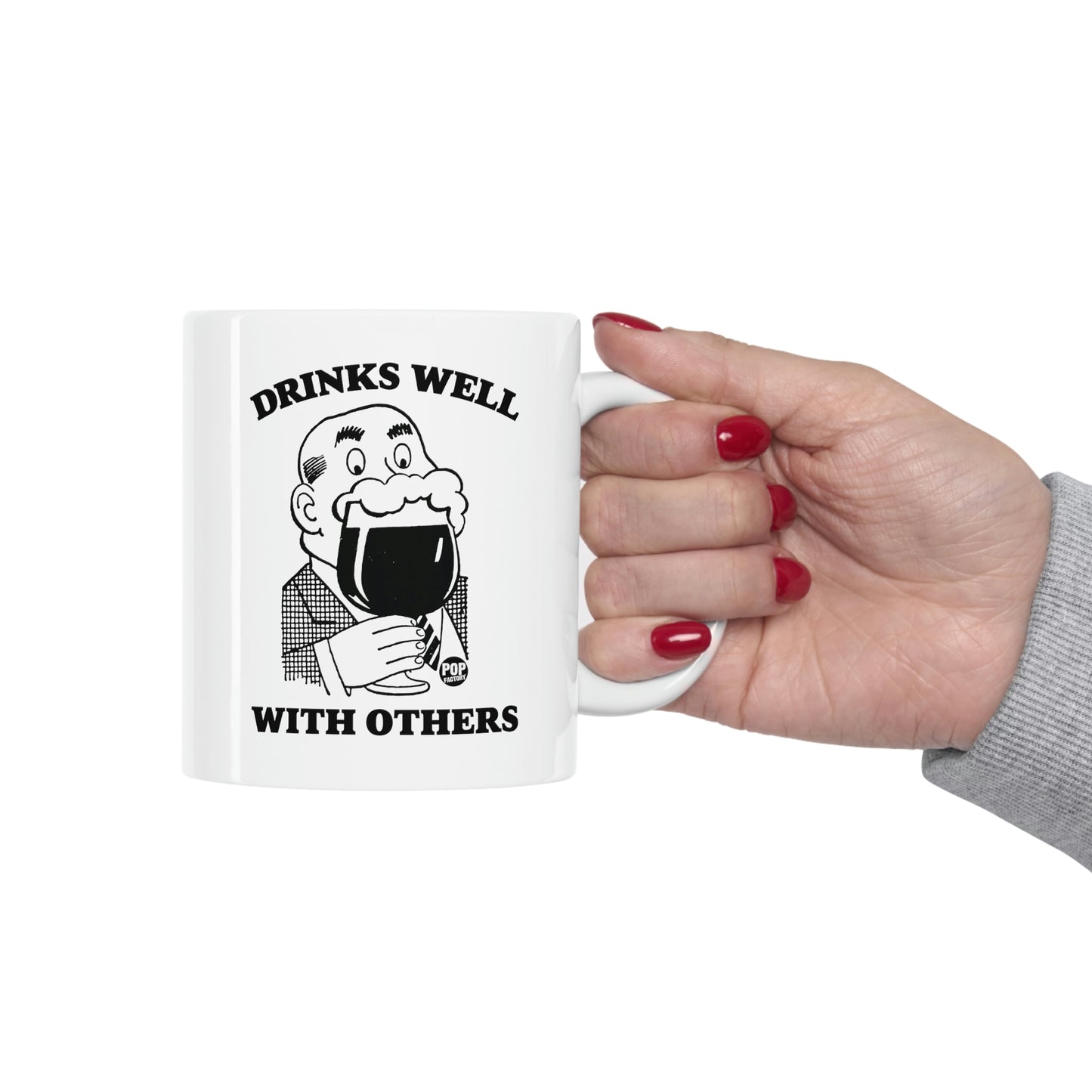 Drinks Well With Others Coffee Mug – Retro Funny Comic Style – StupidMug® by Pop Factory® – Humor Gift – 11oz Ceramic Cup