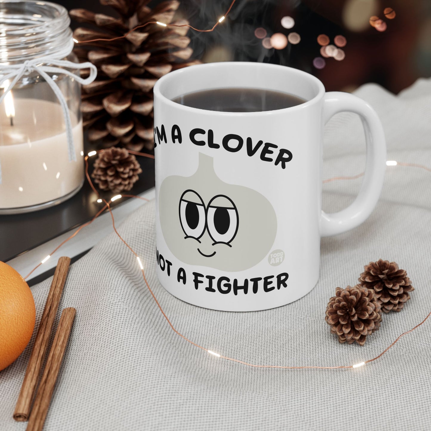 Lover Not Fighter Mug, Funny Clover not Fighter Garlic Mug, Fun Pun Mugs