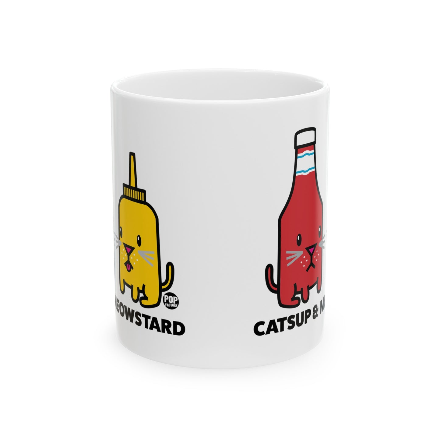 Catsup & Meowstard Mug – Funny Cat Pun 11oz Ceramic Coffee Cup – Condiment Humor – StupidMug™ by Pop Factory®