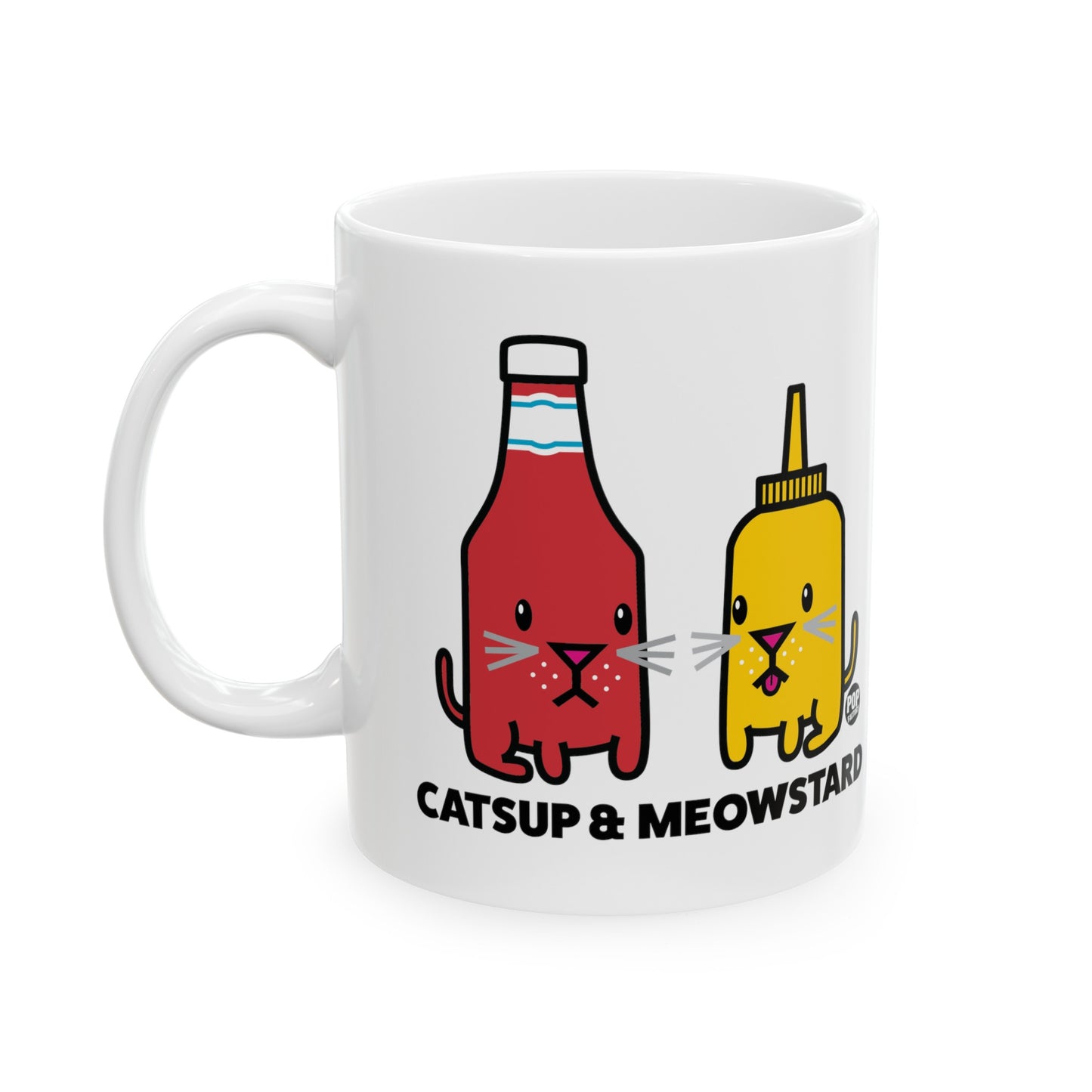 Catsup & Meowstard Mug – Funny Cat Pun 11oz Ceramic Coffee Cup – Condiment Humor – StupidMug™ by Pop Factory®