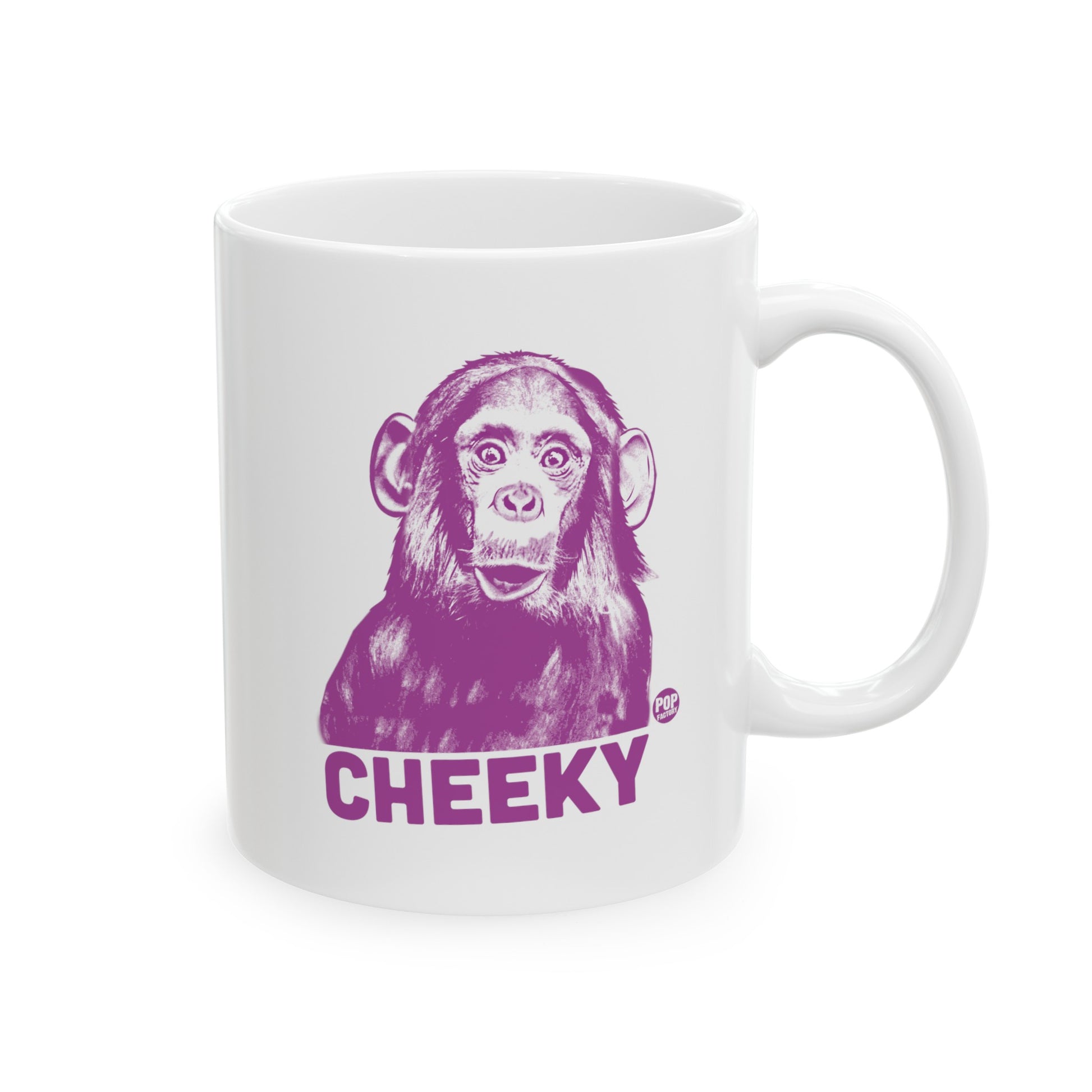 Cheeky purple monkey mug – bold graphic humor on an 11oz ceramic coffee cup by StupidMug