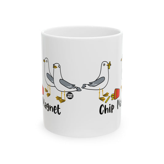 Funny Chip Magnet seagull mug with fries joke – perfect gift for beach lovers and snack defenders – StupidMug® by Pop Factory®