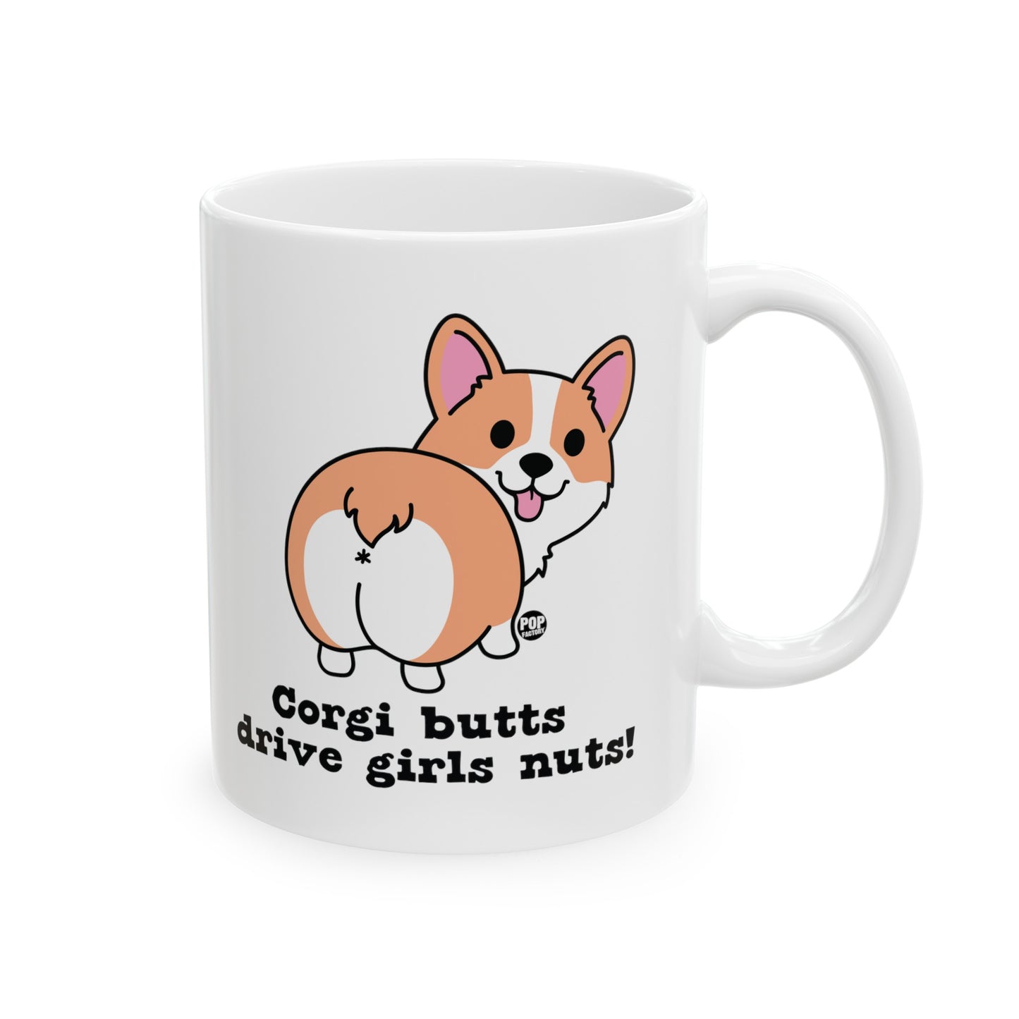 Funny corgi butt coffee mug by Pop Factory – white ceramic dog lover cup with cheeky humor
