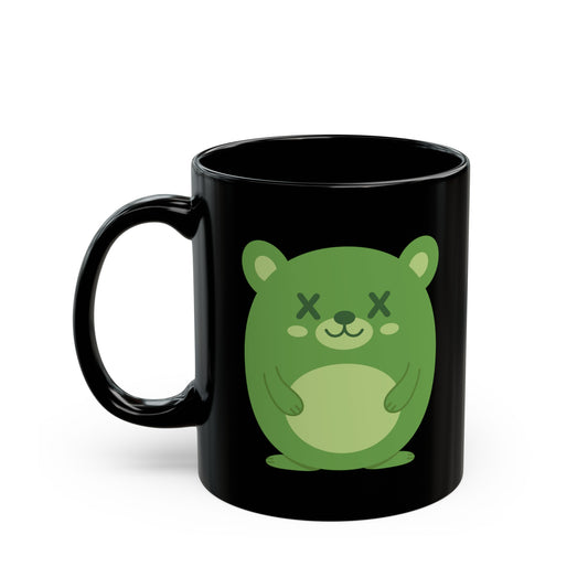 Deadimals bear mug – green cartoon dead bear on black ceramic coffee cup by Pop Factory
