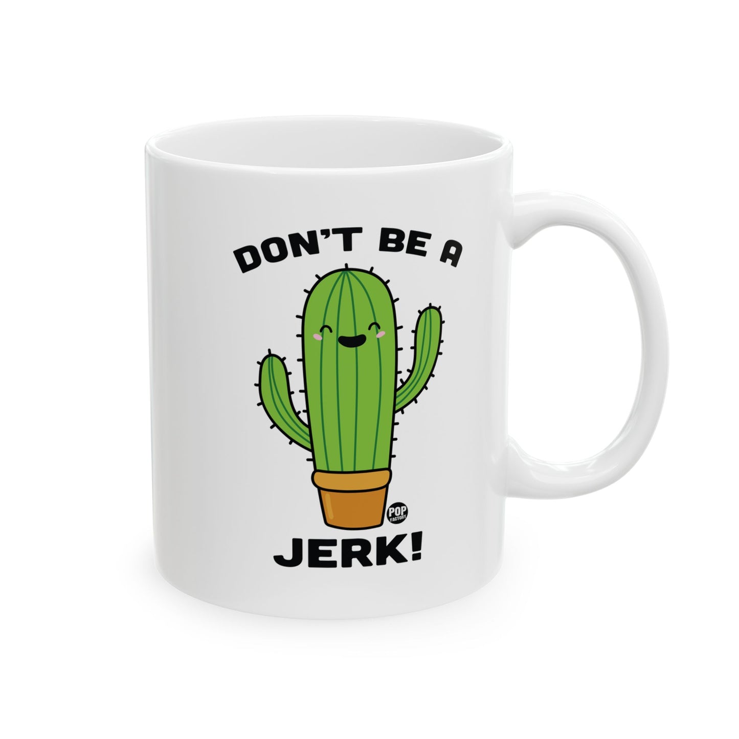 Funny white ceramic cactus coffee mug with “Don’t Be a Jerk” text – novelty gift for coworkers or plant lovers