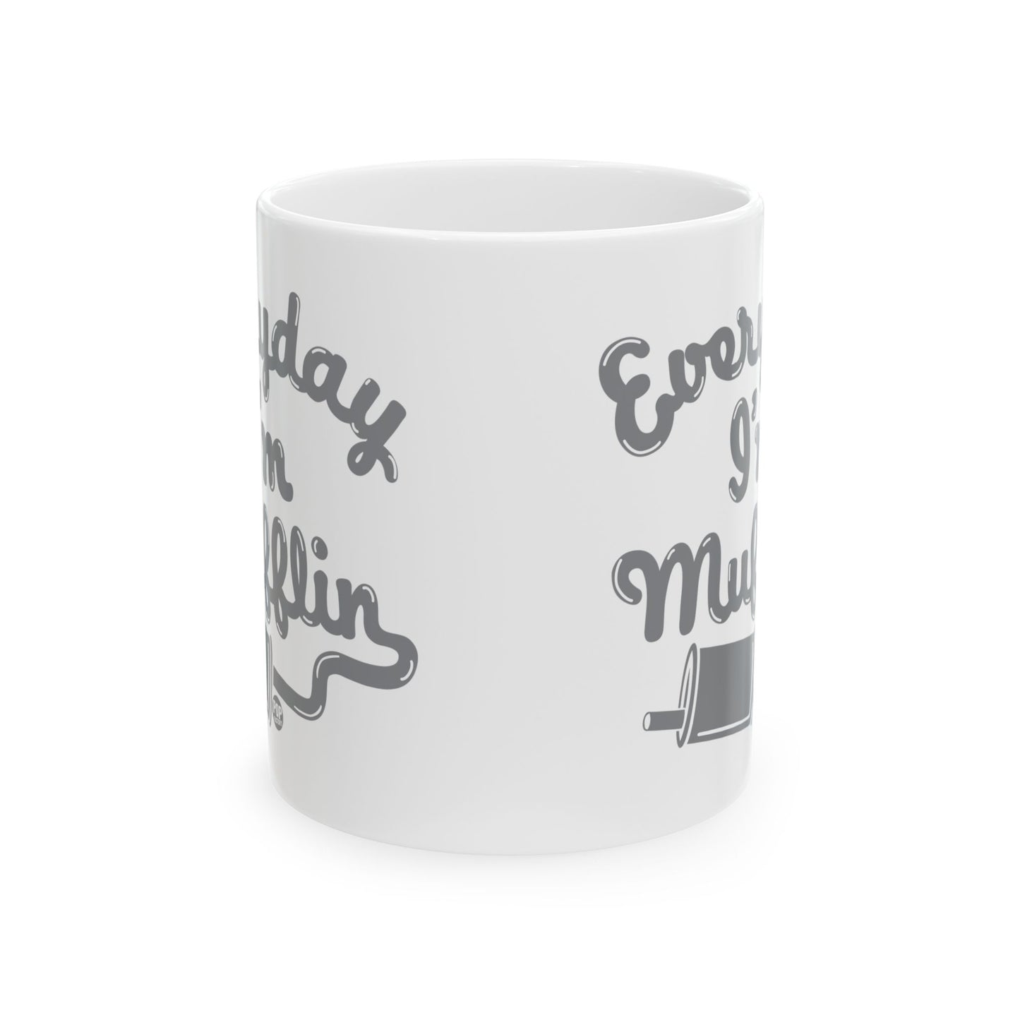 Funny mug that says Everyday I’m Mufflin – 11oz ceramic baking pun gift with rolling pin – by StupidMug and Pop Factory