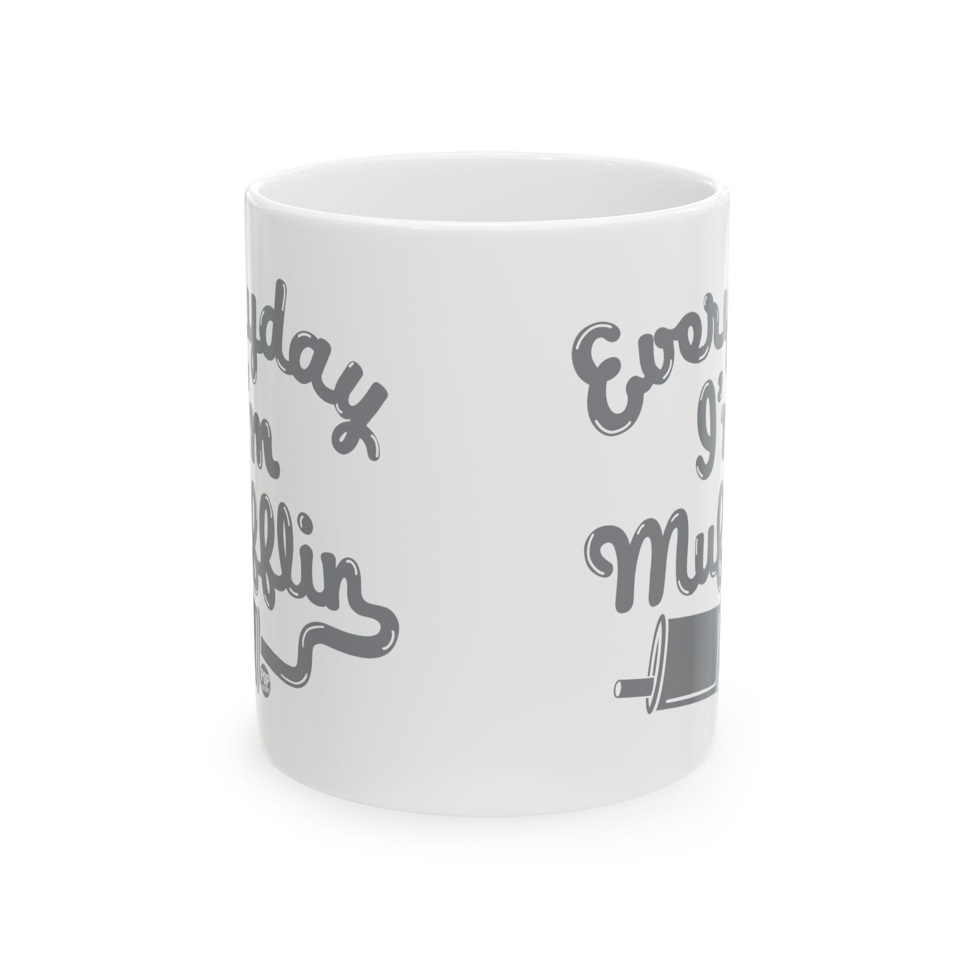 Funny mug that says Everyday I’m Mufflin – 11oz ceramic baking pun gift with rolling pin – by StupidMug and Pop Factory