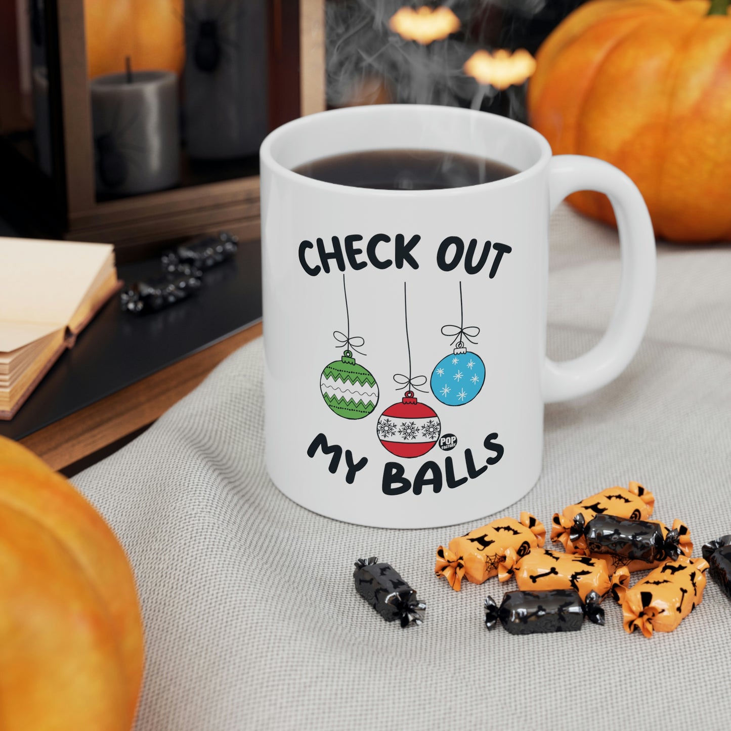 Check Out My Balls Christmas Mug – Funny Holiday Ornament Coffee Cup by StupidMug – Pop Factory® Cheeky Xmas Gift for Coworkers & Family