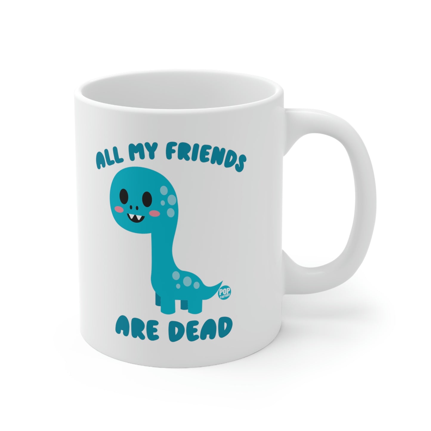 white mug with blue dinosaur baby with cute eyes 