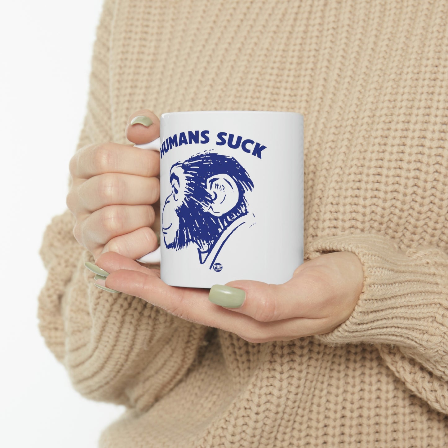 HUMANS SUCK CHIMP COFFEE MUG