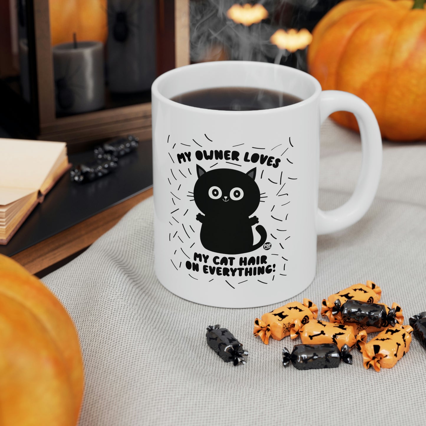 MY OWNER LOVES MY CAT HAIR ON EVERYTHING!  CAT COFFEE MUG