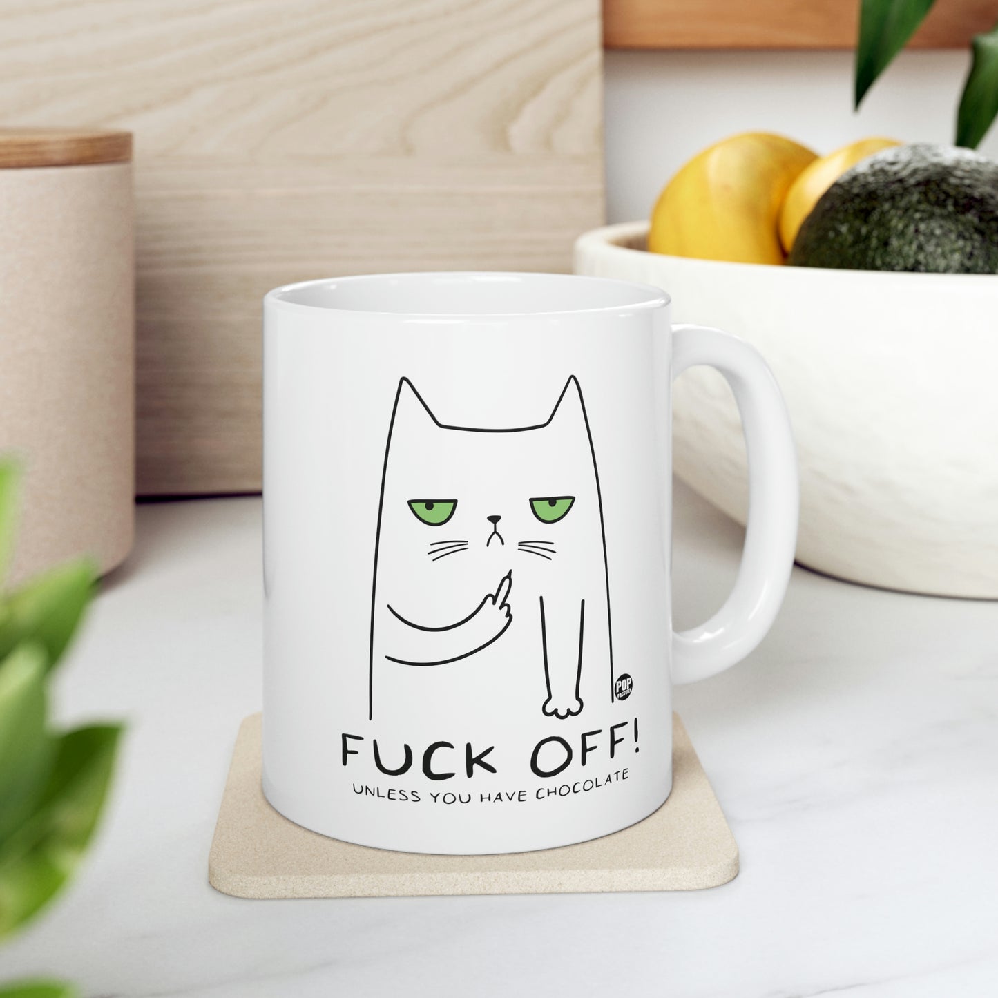 FUCK OFF CHOCOLATE CAT COFFEE MUG\