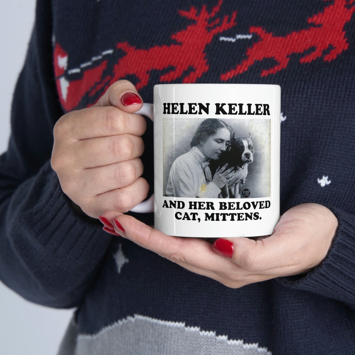 HELEN KELLER AND HER BELOVED CAT, MITTEN COFFEE MUG