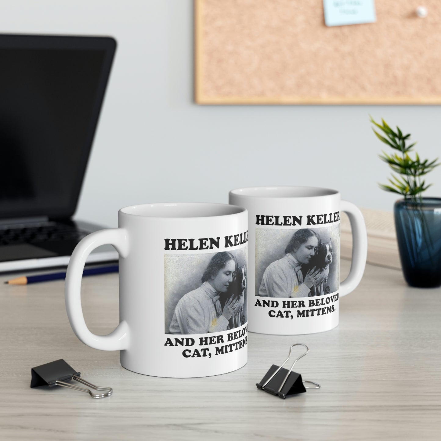 HELEN KELLER AND HER BELOVED CAT, MITTEN COFFEE MUG