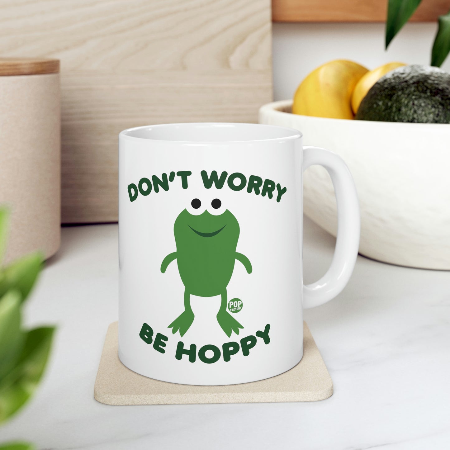 DON'T WORRY BE HAPPY FROG COFFEE MUG