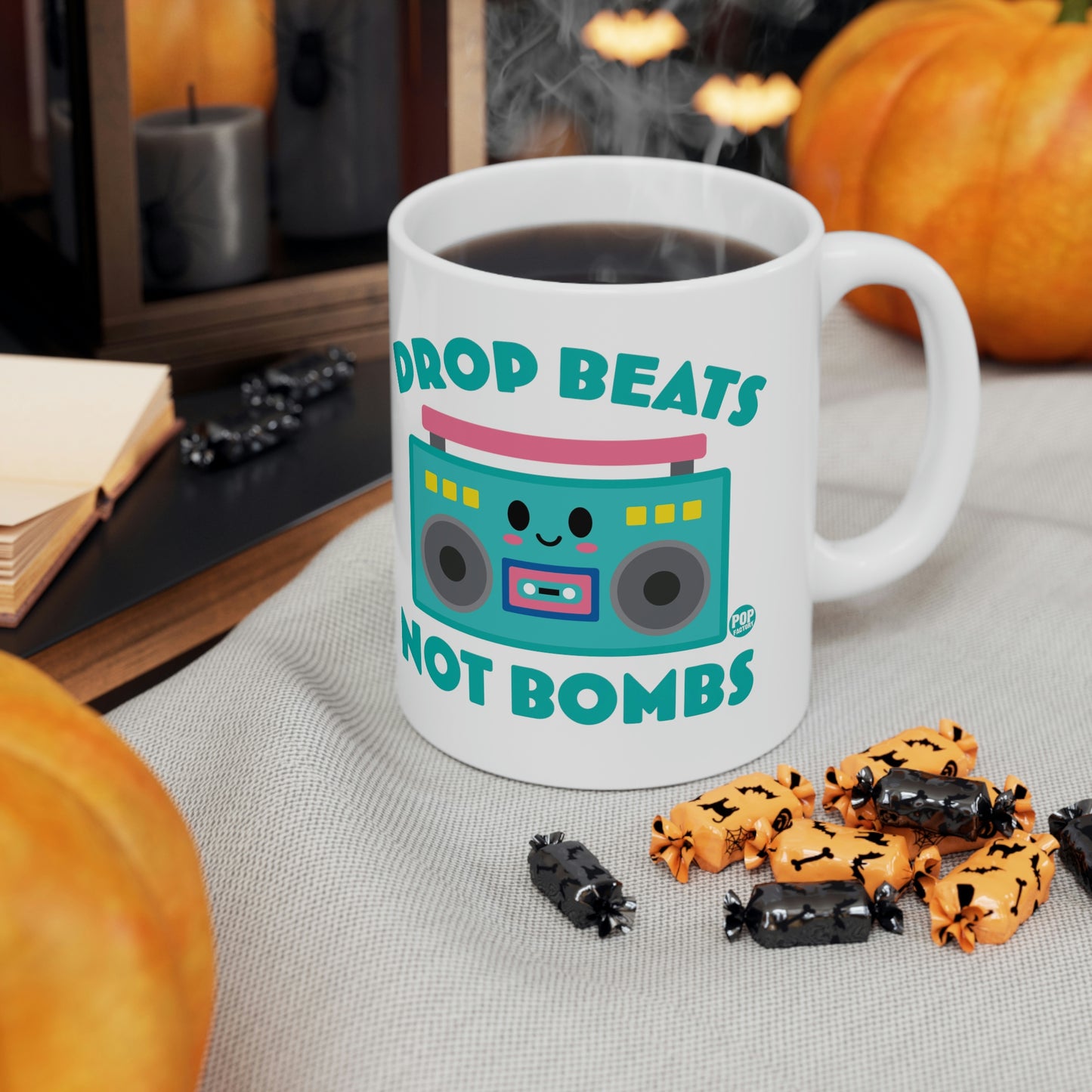 DROP BEATS NOT BOMBS COFFEE MUG