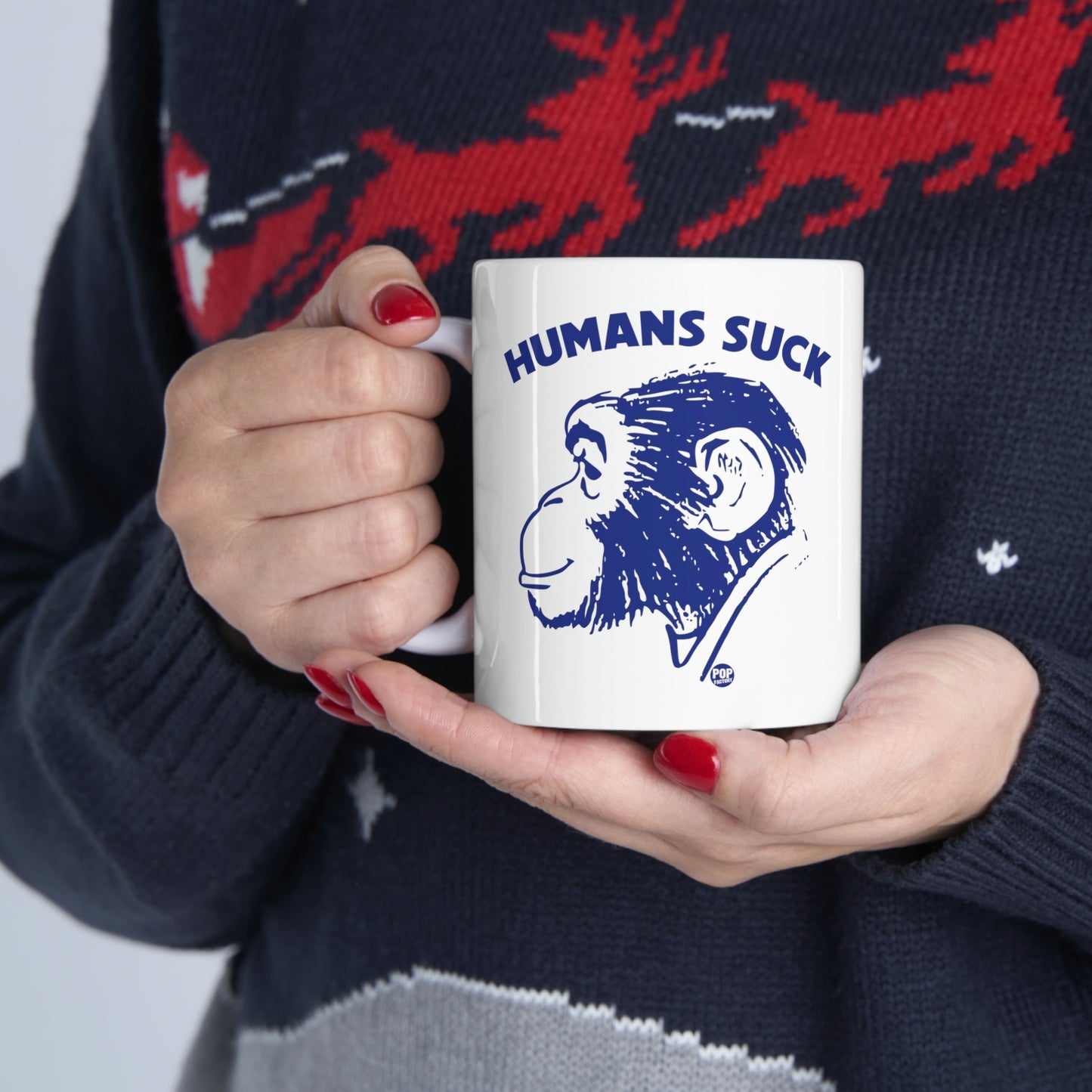 HUMANS SUCK CHIMP COFFEE MUG