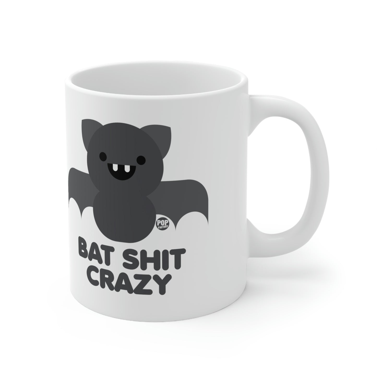 white mug with grey bat 