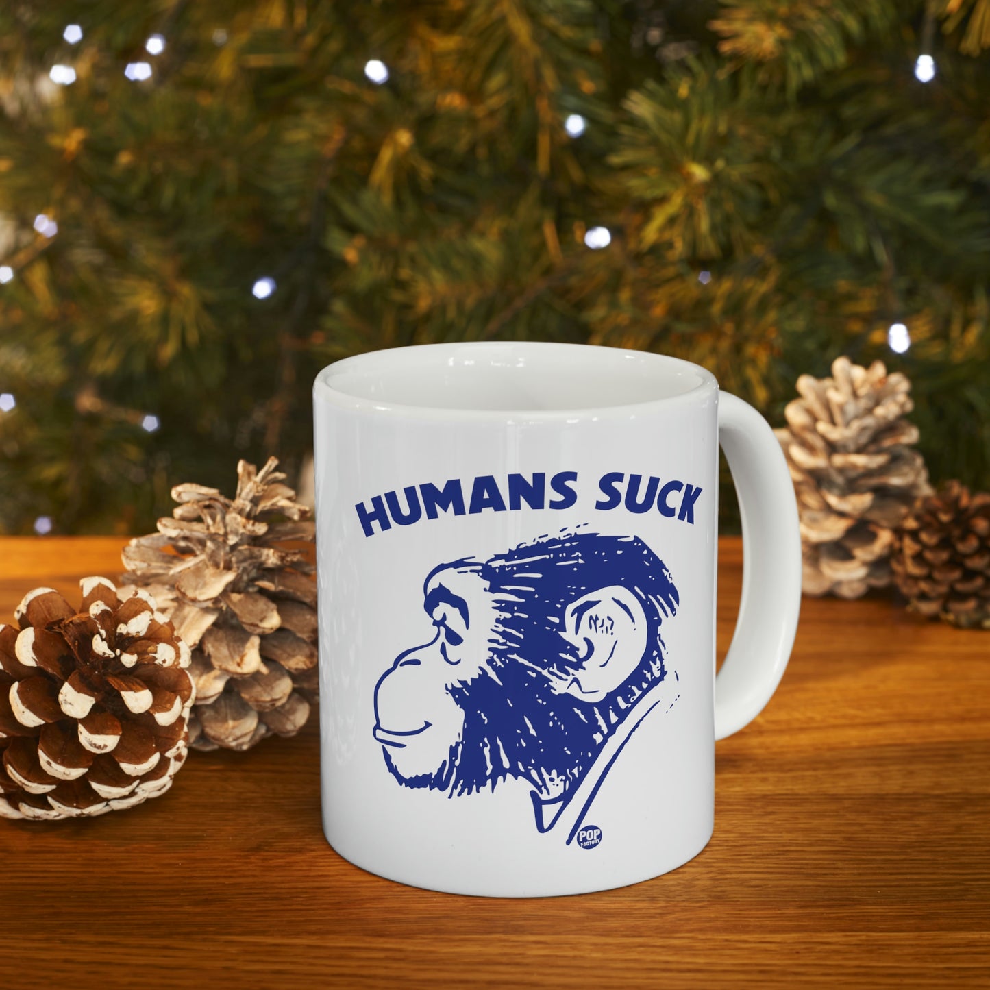 HUMANS SUCK CHIMP COFFEE MUG