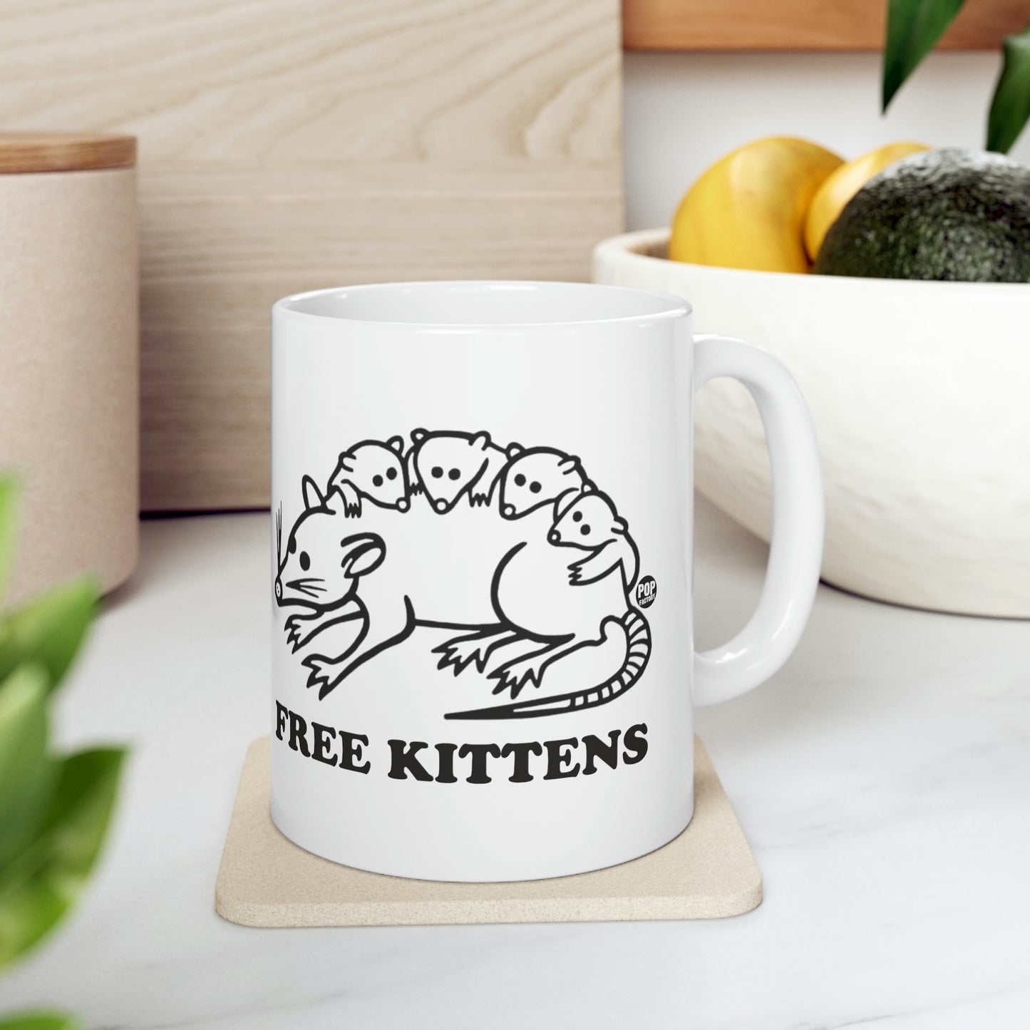 FREE KITTENS POSSUM COFFEE MUG