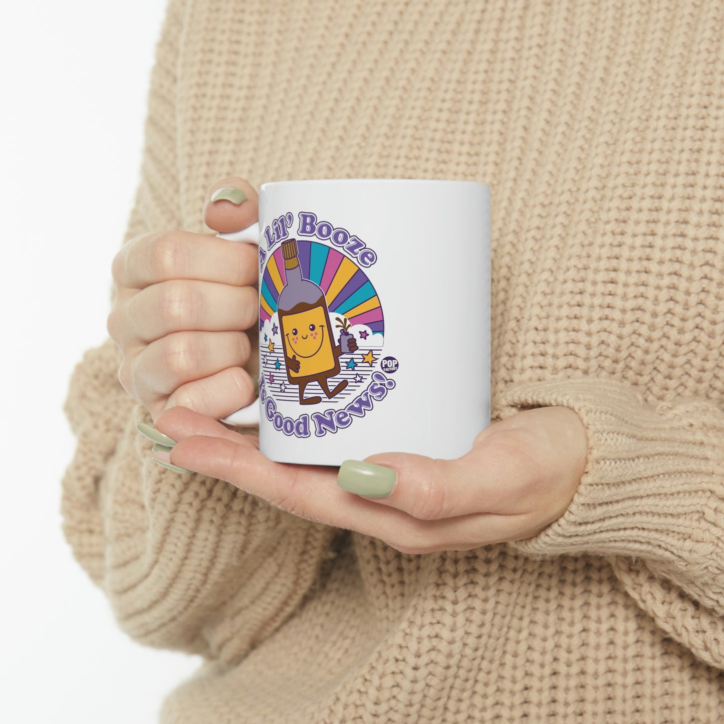 FUNSHINE-A LIL' BOOZE IS GOOD NEWS COFFEE MUG