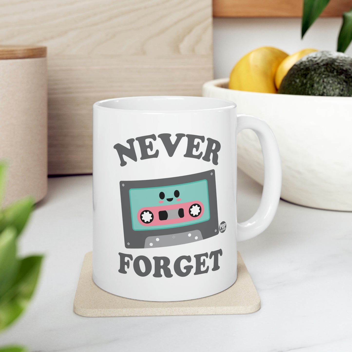 NEVER FORGET CASSETTE TAPE COFFEE MUG