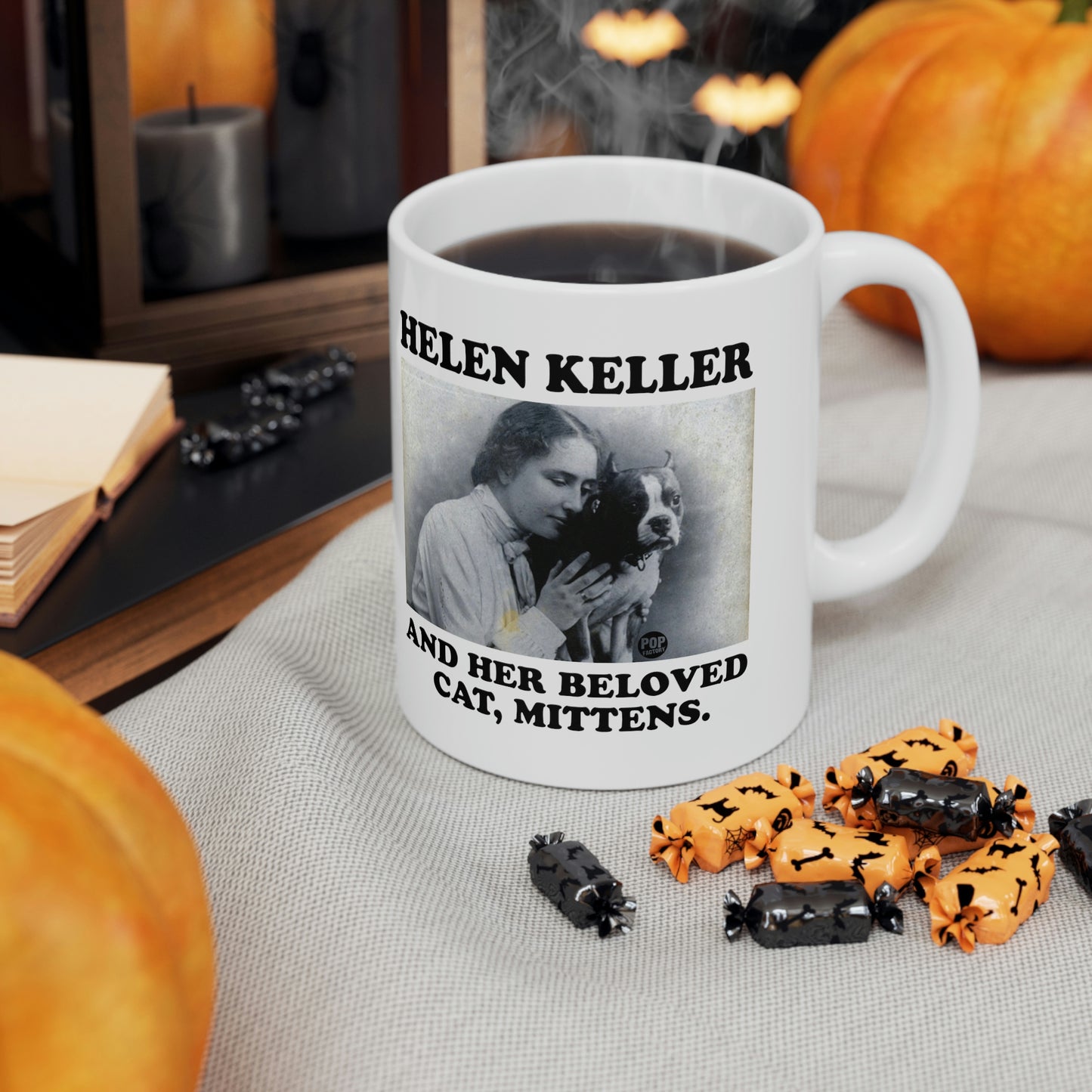 HELEN KELLER AND HER BELOVED CAT, MITTEN COFFEE MUG