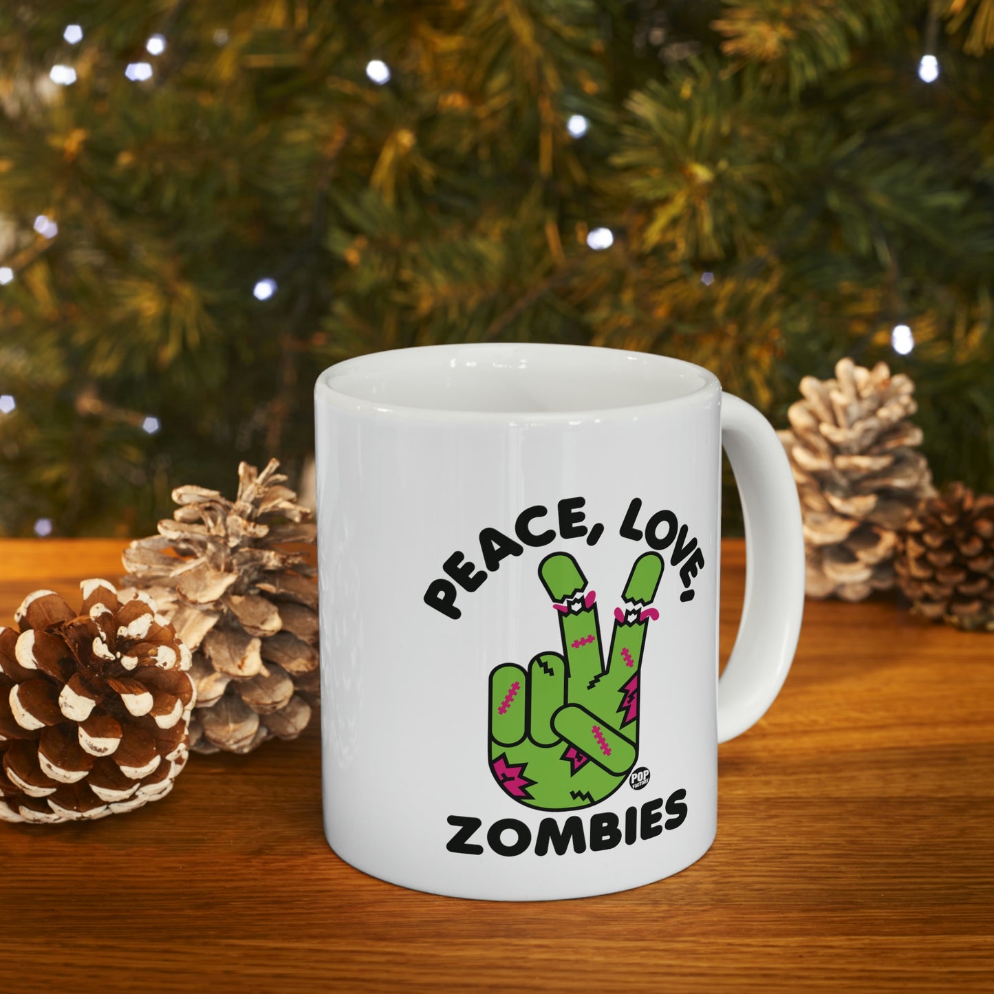 PEACE, LOVE, ZOMBIES COFFEE MUG