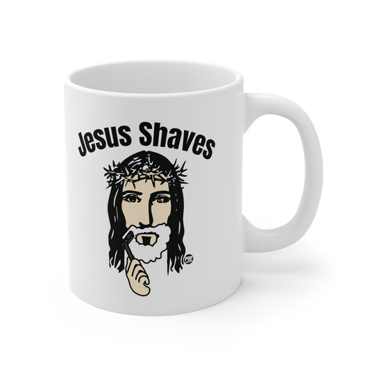 JESUS HOLDING A RAZOR AND SHAVING CREAM ON HIS FACE