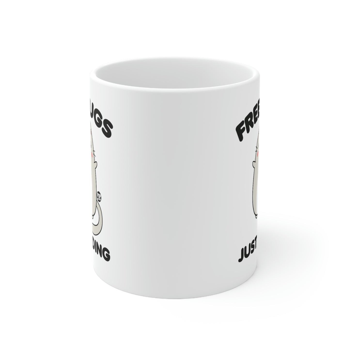 FREE HUGS JUST KIDDING CAT COFFEE MUG