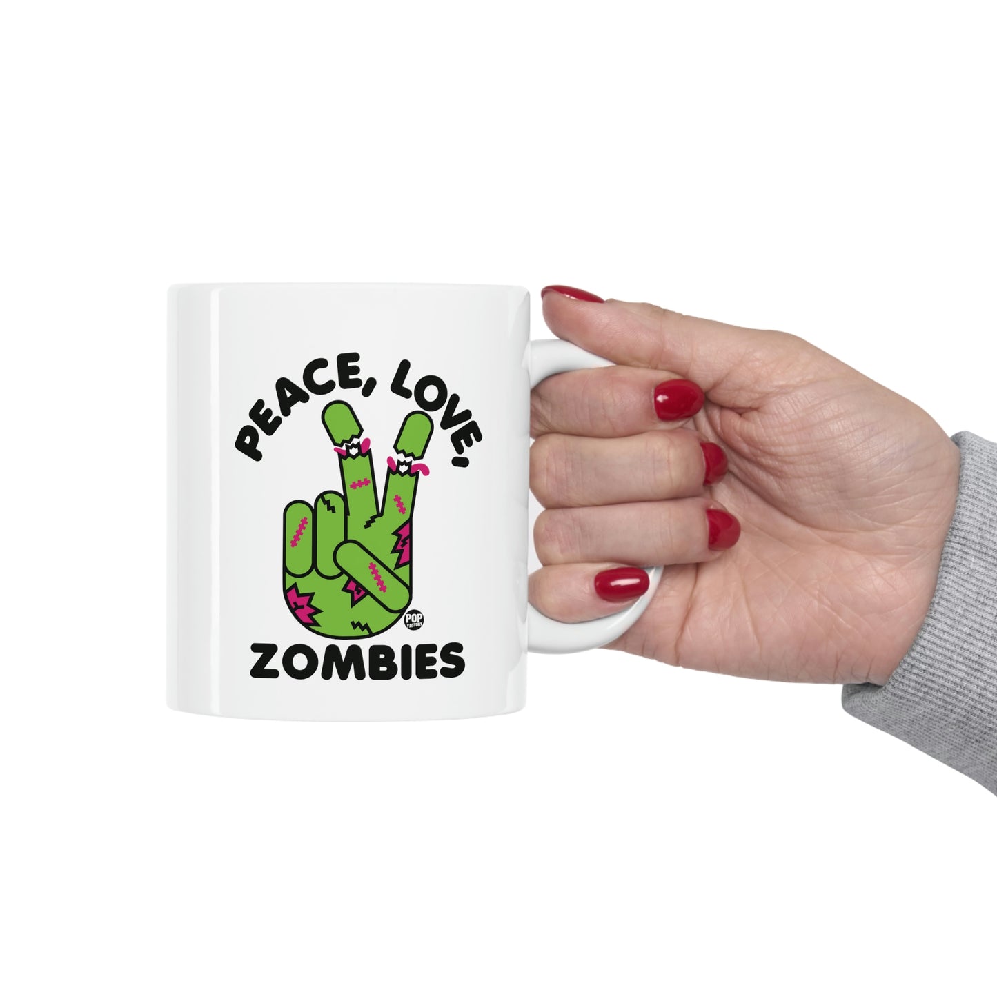 PEACE, LOVE, ZOMBIES COFFEE MUG