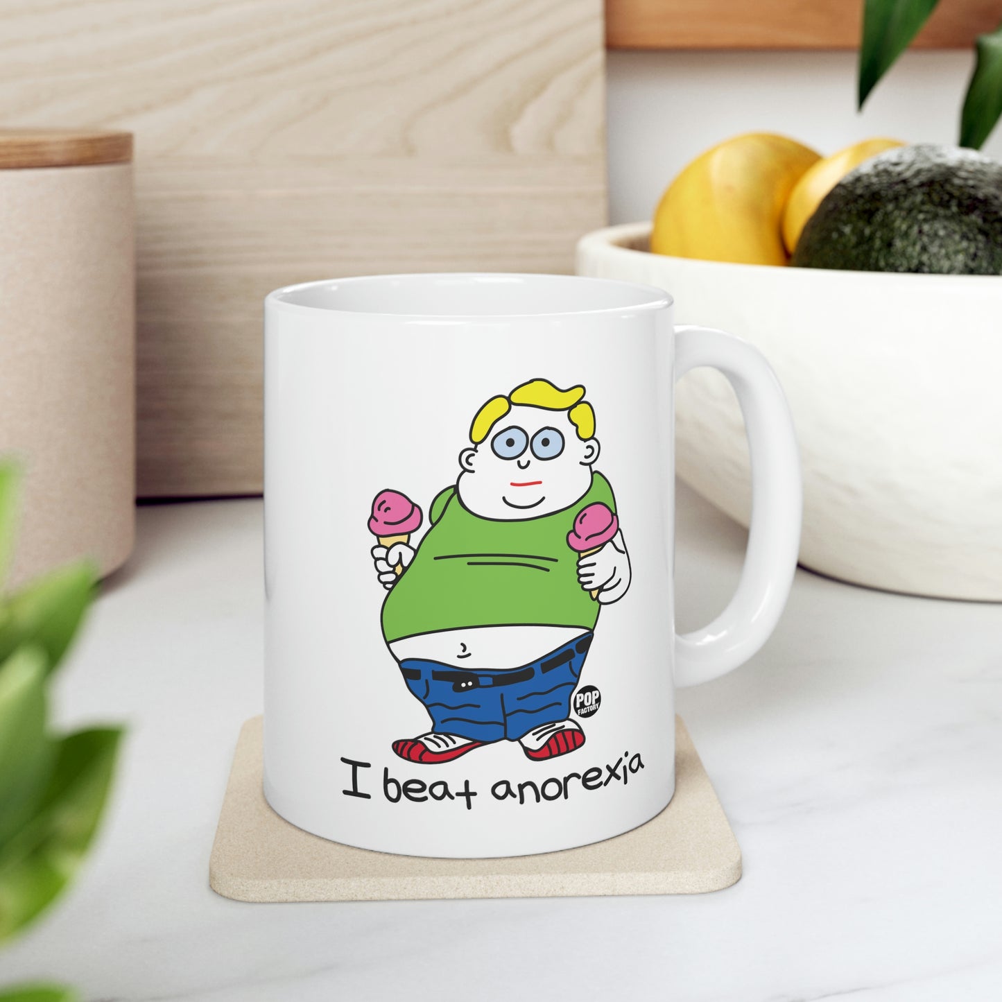 I BEAT ANOREXIA COFFEE MUG