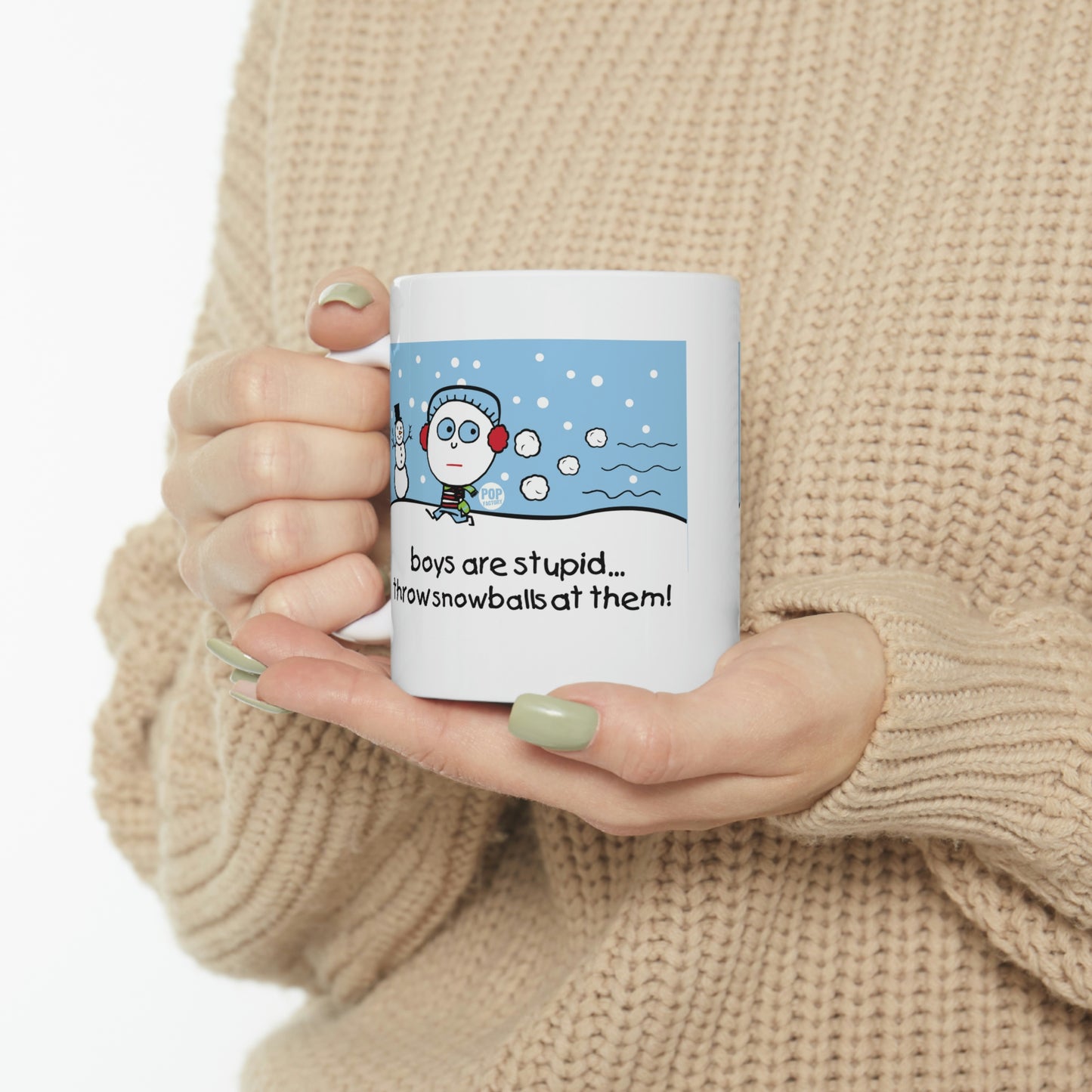 BOYS ARE STUPID SNOWBALLS COFFEE MUG