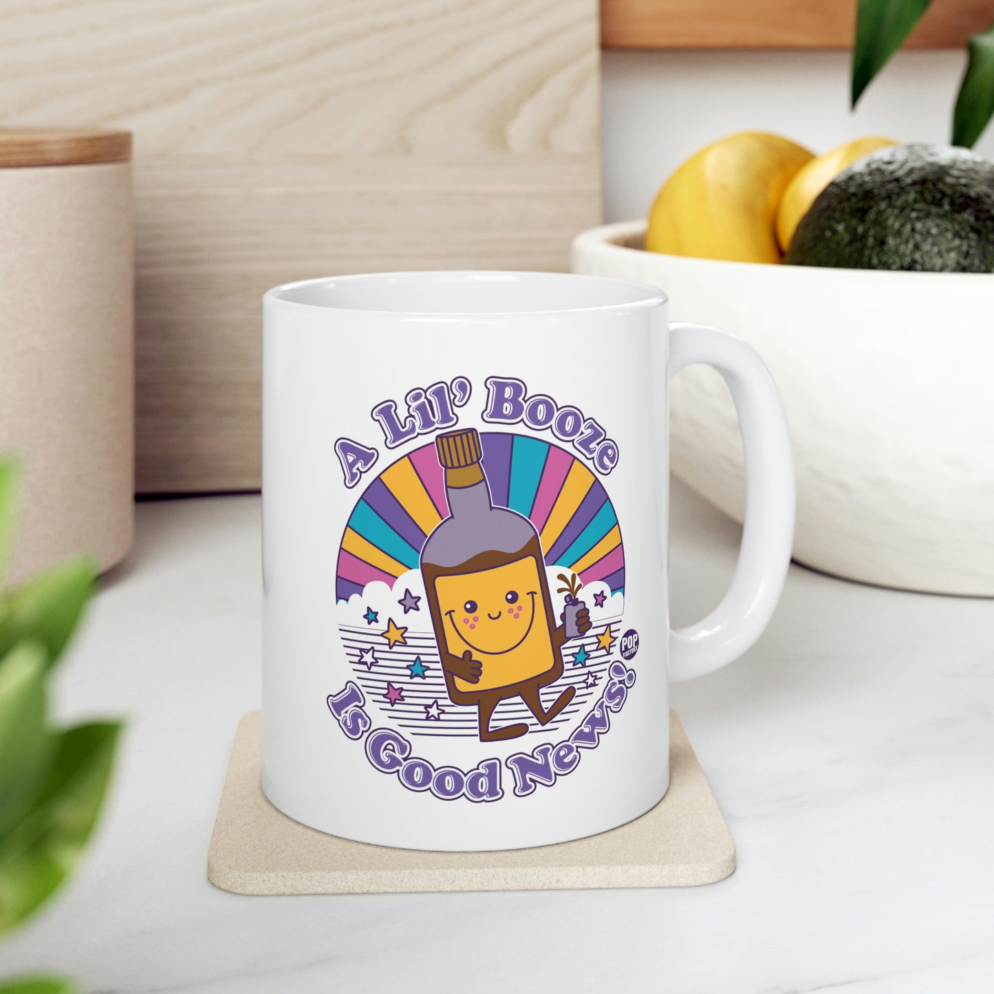 FUNSHINE-A LIL' BOOZE IS GOOD NEWS COFFEE MUG