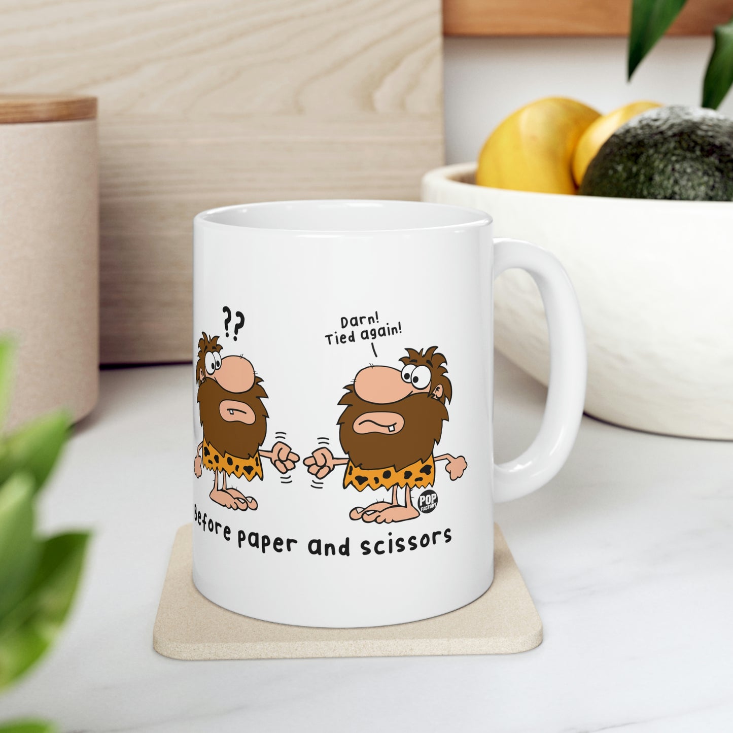 CAVEMEN ROCK SISSOR COFFEE MUG