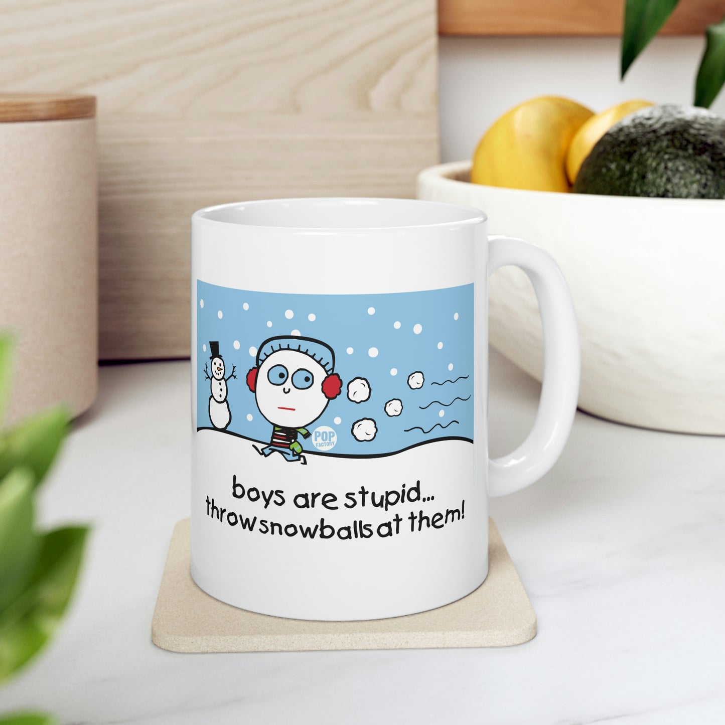 BOYS ARE STUPID SNOWBALLS COFFEE MUG