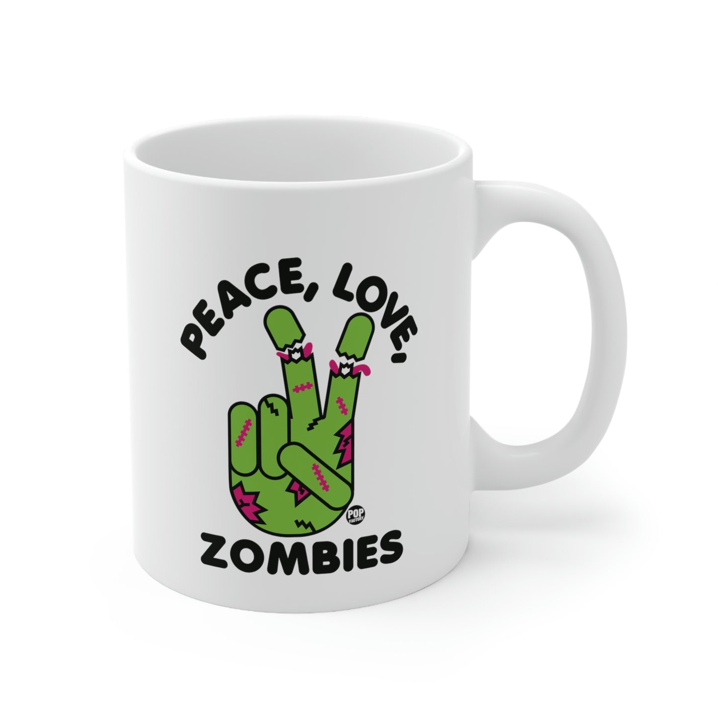 PEACE, LOVE, ZOMBIES COFFEE MUG