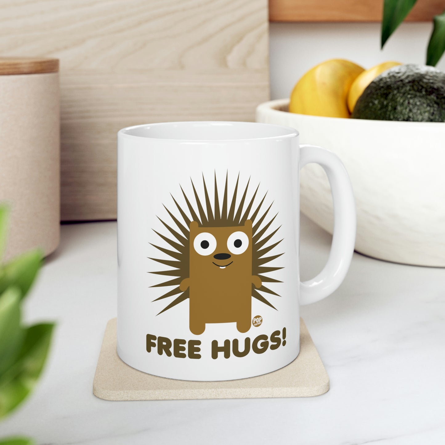 FREE HUGS PORCUPINE COFFEE MUG