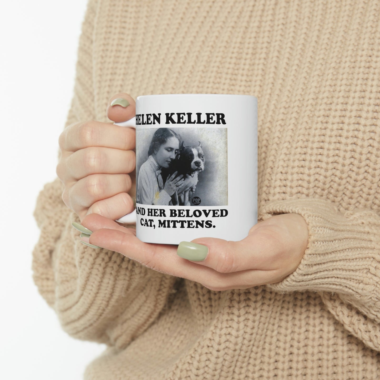 HELEN KELLER AND HER BELOVED CAT, MITTEN COFFEE MUG