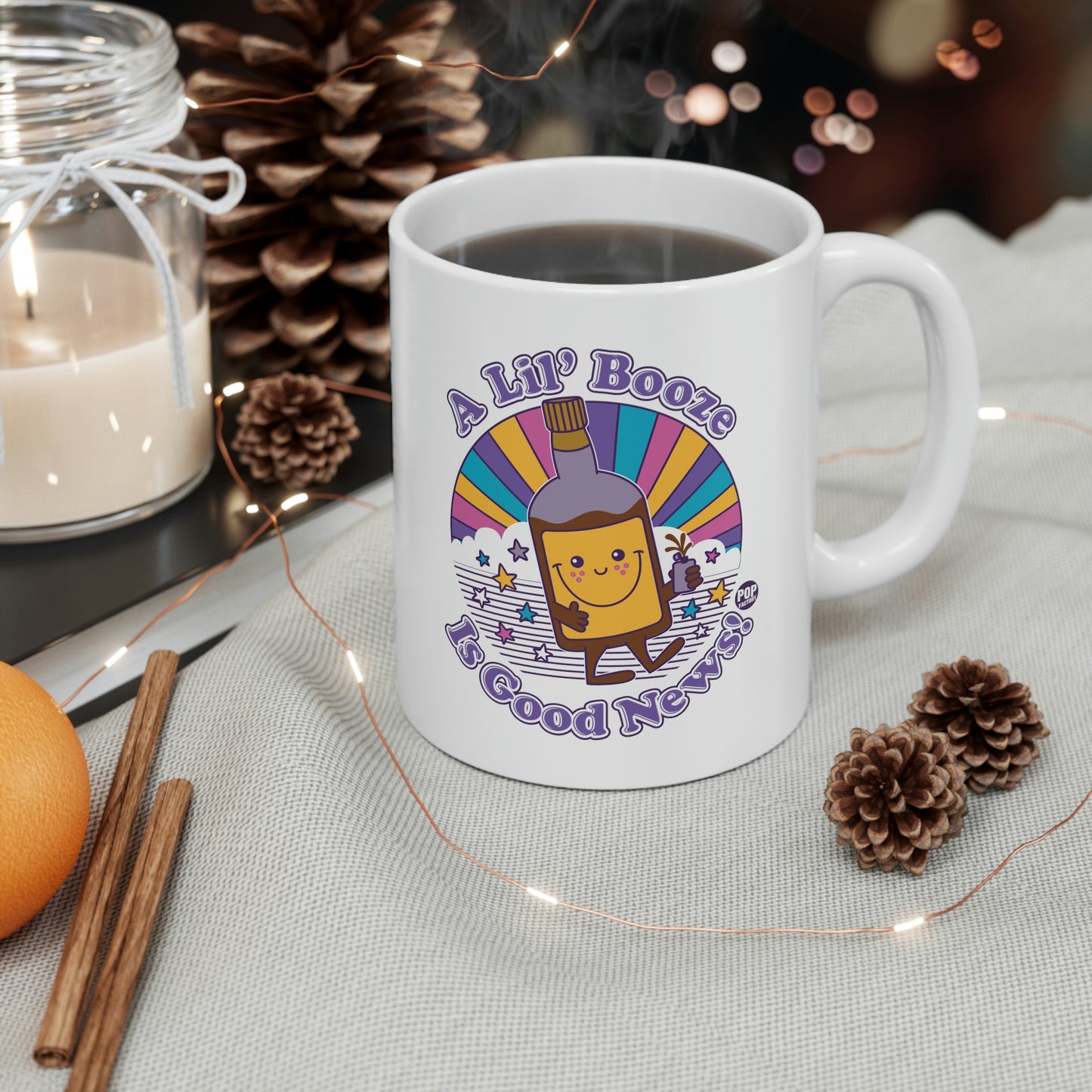 FUNSHINE-A LIL' BOOZE IS GOOD NEWS COFFEE MUG