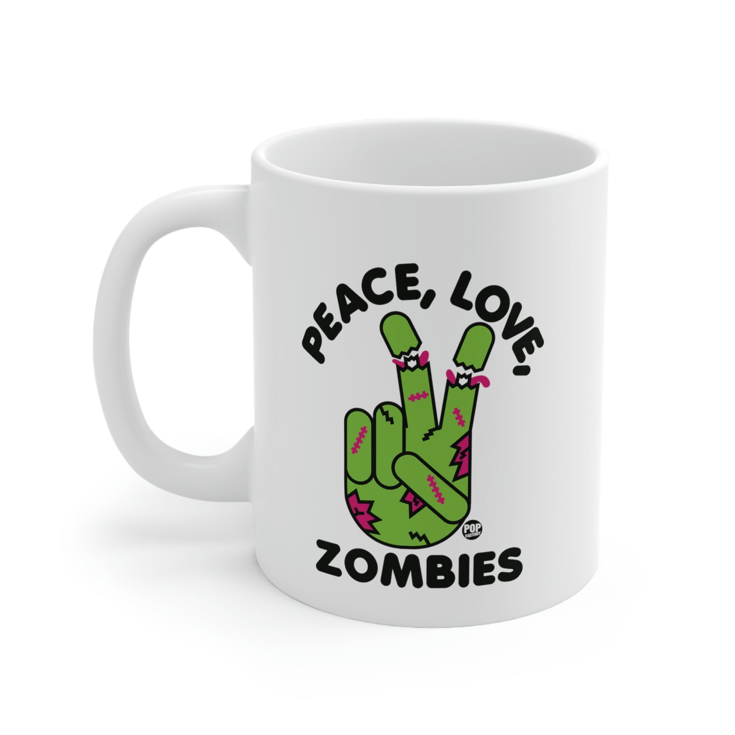 PEACE, LOVE, ZOMBIES COFFEE MUG