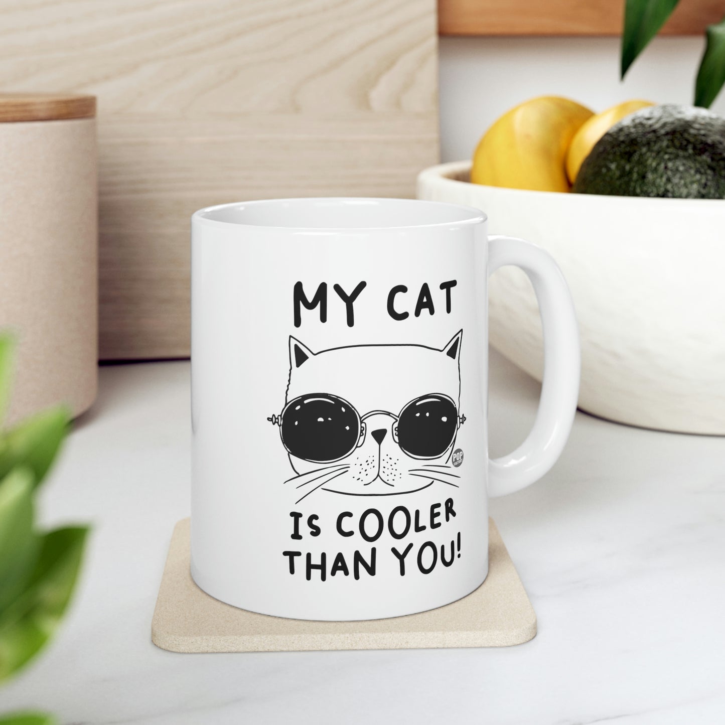 My Cat Is Cooler Than You Mug – Cool Cat with Sunglasses – Funny 11oz Ceramic Coffee Cup – StupidMug® by Pop Factory®
